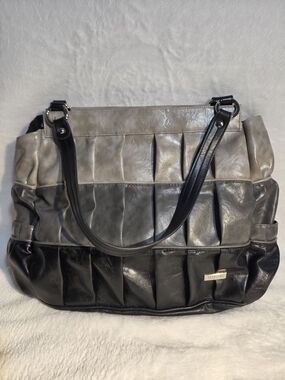 Miche Tri-Panel Pleated Shoulder Bag in Black and Gray